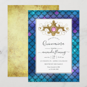 Turquoise en gouden edelsteen zeemeermin Quinceañe Kaart