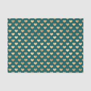 Turquoise en gouden folie harten tissuepapier