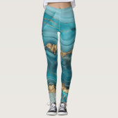 Turquoise en Gouden Glitter Agaat Leggings (Voorkant)