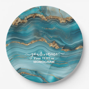 Turquoise en Gouden Glitter Agaat Papieren Bordje