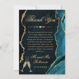 Turquoise en Gouden Glitter Agate & Marmer Bruilof Bedankkaart