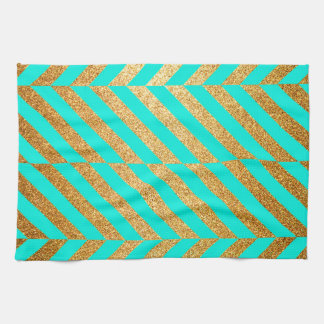 Turquoise en Gouden Glitter Chevron Gestreept Patr Theedoek