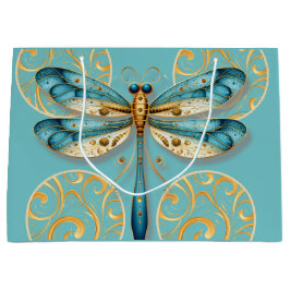 Turquoise en gouden libel groot cadeauzakje