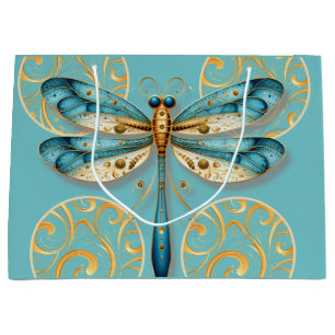 Turquoise en gouden libel groot cadeauzakje