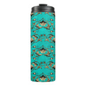   turquoise en gouden pauw thermosbeker (Voorkant)