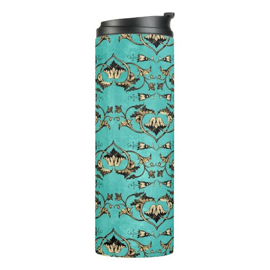   turquoise en gouden pauw thermosbeker (Gedraaid links)