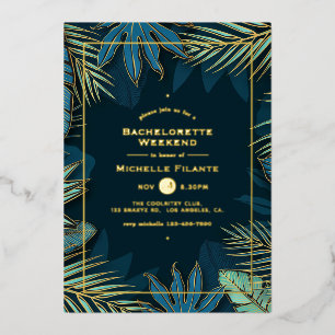 Turquoise en Gouden Tropische Bachelorette-feest Folie Uitnodiging