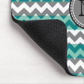 Turquoise en Gray Chevron Zigzag Monogram #2 Muismat (Hoek)