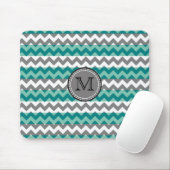 Turquoise en Gray Chevron Zigzag Monogram #2 Muismat (Met muis)