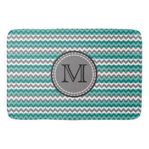 Turquoise en Gray Chevron Zigzag Monogram Badmat