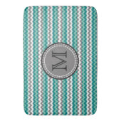 Turquoise en Gray Chevron Zigzag Monogram Badmat (Voorkant Verticaal)
