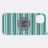 Turquoise en Gray Chevron Zigzag Monogram Case-Mate iPhone Case (Achterkant (horizontaal))