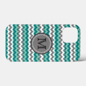 Turquoise en Gray Chevron Zigzag Monogram Case-Mate iPhone Case (Achterkant (horizontaal))