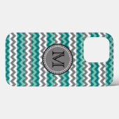 Turquoise en Gray Chevron Zigzag Monogram Hoesje-M Case-Mate iPhone Case (Achterkant (horizontaal))