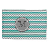 Turquoise en Gray Chevron Zigzag Monogram Kussensloop (Achterkant)