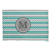 Turquoise en Gray Chevron Zigzag Monogram Kussensloop (Voorkant)