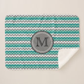 Turquoise en Gray Chevron Zigzag Monogram Sherpa Deken (Voorkant (horizontaal))