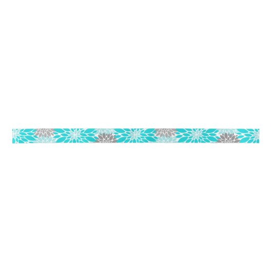 Turquoise en Gray Chrysanthemums Floral Pattern Lint (Voorkant)