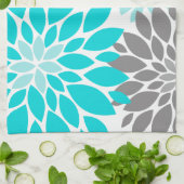 Turquoise en Gray Chrysanthemums Floral Pattern Theedoek (Gevouwen)