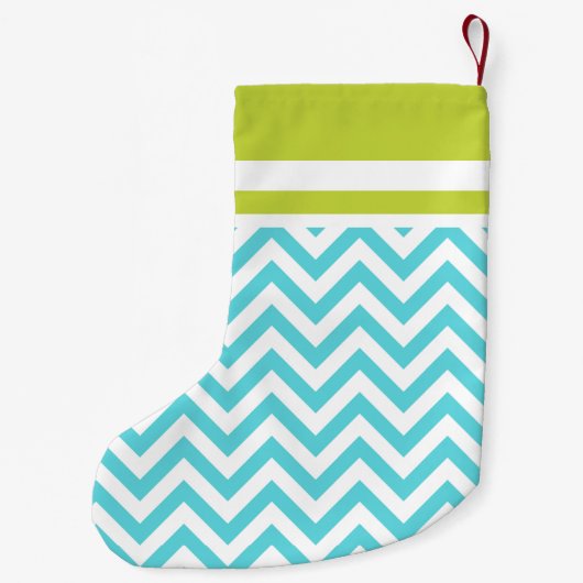 Turquoise en Green Chevron Monogram Kleine Kerstsok (Achterkant)