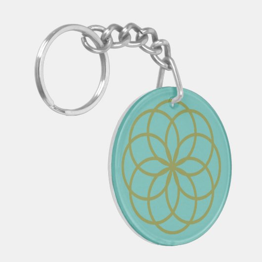 Turquoise en Green Flower Design Acryllic Sleutelhanger (Voorkant Links)