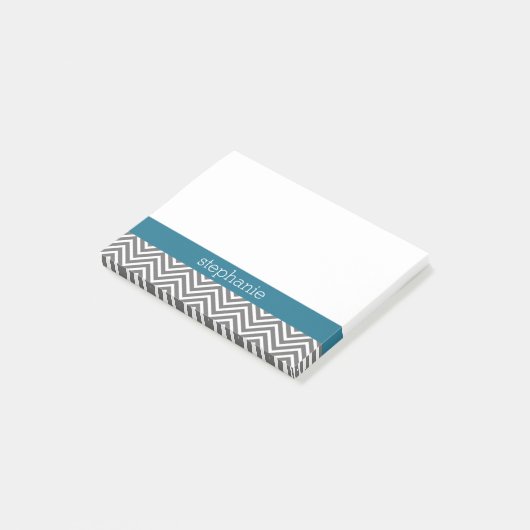Turquoise en Grijze Chevrons Aangepaste naam Post-it® Notes (Schuin)