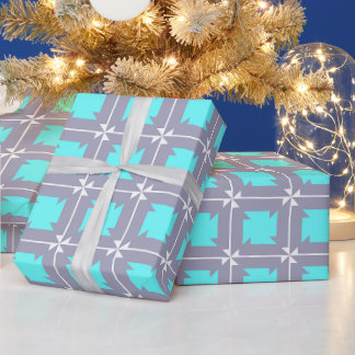 Turquoise en grijze geometrische patronen cadeaupapier