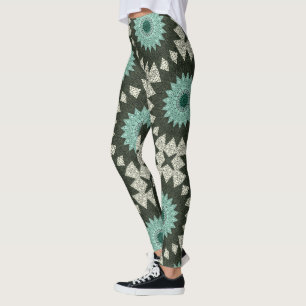 Turquoise en Groen Geometrisch Mandala Patroon Leggings