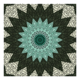 Turquoise en groen geometrisch mandalapatroon perfect poster