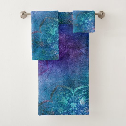 Turquoise en groene elegante lotusbloem bad handdoek (Insitu)