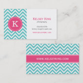 Turquoise en Hot Pink Chevron Custom Monogram Visitekaartje (Voorkant / Achterkant)