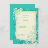 Turquoise en Ivoren Bloemen Trouwantwoord Kaart (Voorkant / Achterkant)