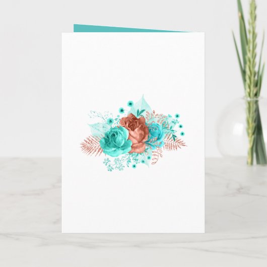 Turquoise en koraal bloemenbruiloft programma (Achterkant)