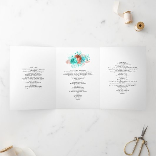 Turquoise en koraal bloemenbruiloft programma (Binnen)
