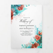 Turquoise en koraal bloemenbruiloft programma (Cover)