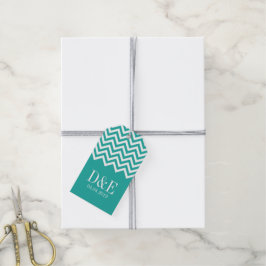 Turquoise en koraal chevron huwelijksgunst cadeau cadeaulabel