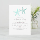 Turquoise en Koraal met de thema ''beach Wedding' Kaart (Staand voorkant)