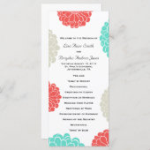 Turquoise en koraal Zinnia Flower Wedding Program Programma (Voorkant / Achterkant)