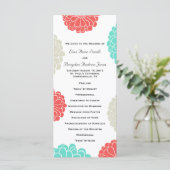 Turquoise en koraal Zinnia Flower Wedding Program Programma (Staand voorkant)