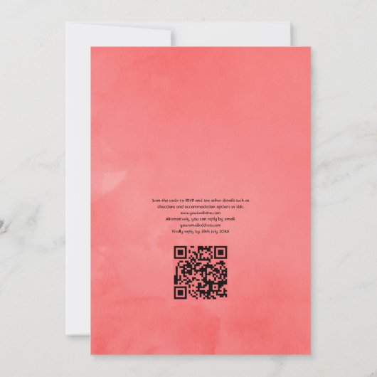 Turquoise en koraalFloral QR Code RSVP Weddenschap Kaart (Achterkant)