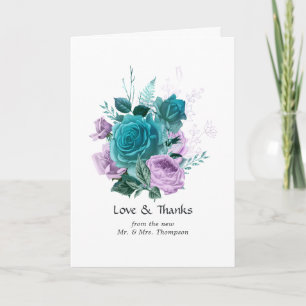 Turquoise en Lavendel bloemenbruiloft Bedankkaart