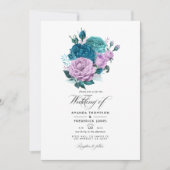 Turquoise en Lavender Floral Wedding Invitation Kaart (Voorkant)