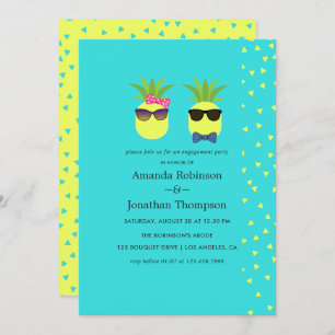 Turquoise en Lemon: Pineapple Engagement Party Kaart