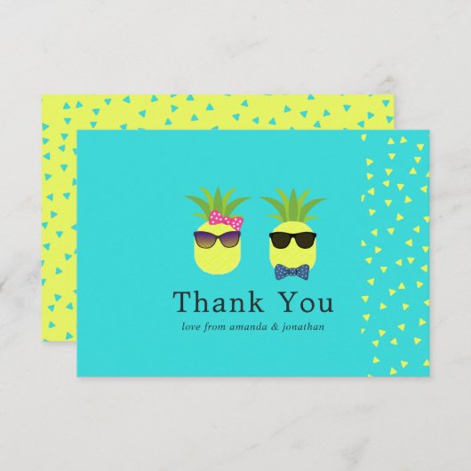 Turquoise en Lemon Pineapples Weddenschap Bedankt (Voorkant / Achterkant)