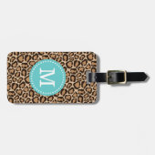 Turquoise en Leopard Print Custom Monogram Bagagelabel (Voorkant horizontaal)