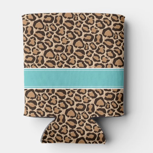Turquoise en Leopard Print Custom Monogram Blikjeskoeler (Achterkant)