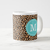 Turquoise en Leopard Print Custom Monogram Grote Koffiekop (Voorkant rechts)