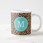 Turquoise en Leopard Print Custom Monogram Grote Koffiekop (Rechts)