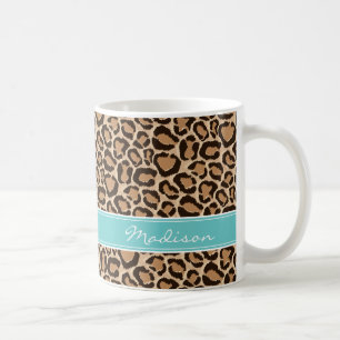 Turquoise en Leopard Print Custom Monogram Koffiemok