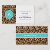 Turquoise en Leopard Print Custom Monogram Visitekaartje (Voorkant / Achterkant)